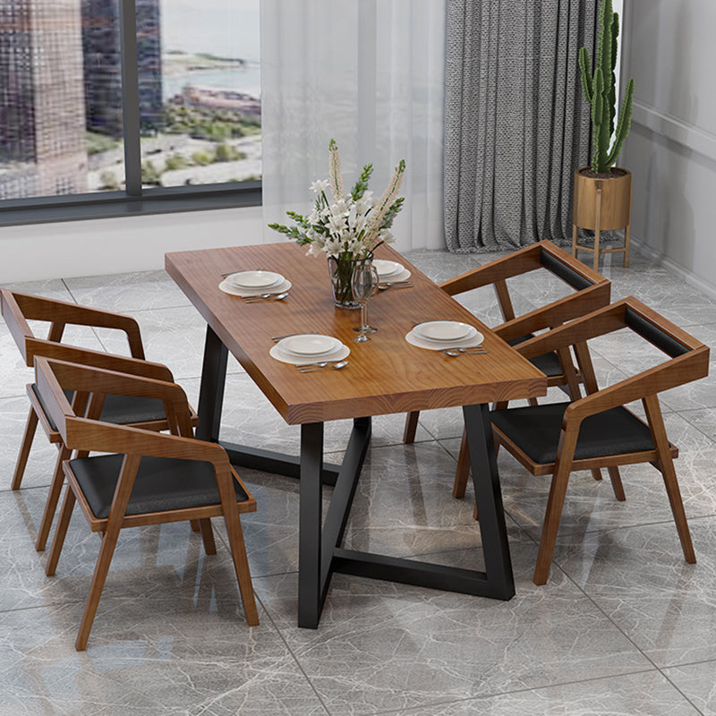 Rectangle Dining Table Simplicity Dinner Room Solid Wood Table with Metallic Base