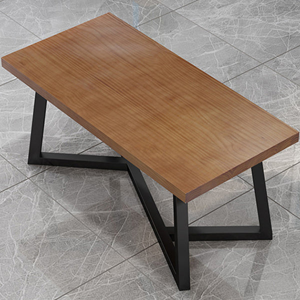Rectangle Dining Table Simplicity Dinner Room Solid Wood Table with Metallic Base