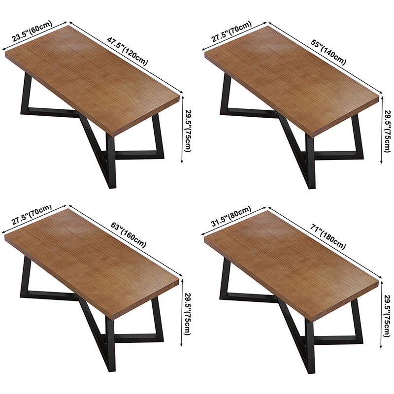 Rectangle Dining Table Simplicity Dinner Room Solid Wood Table with Metallic Base