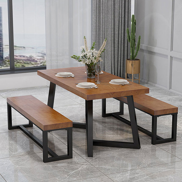 Rectangle Dining Table Simplicity Dinner Room Solid Wood Table with Metallic Base