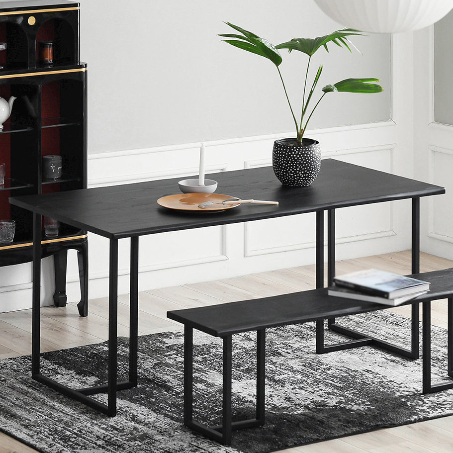 Contemporary Rectangle Dining Table Pine Solid Wood Table with Black Double Pedestal