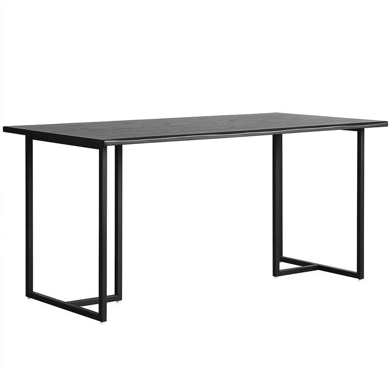 Contemporary Rectangle Dining Table Pine Solid Wood Table with Black Double Pedestal