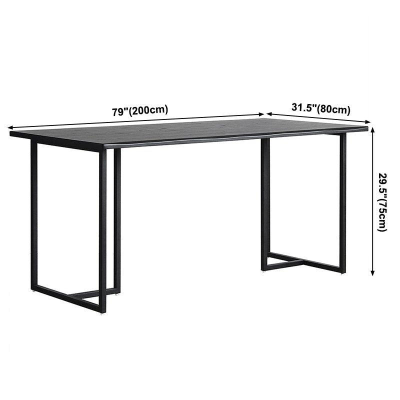 Contemporary Rectangle Dining Table Pine Solid Wood Table with Black Double Pedestal