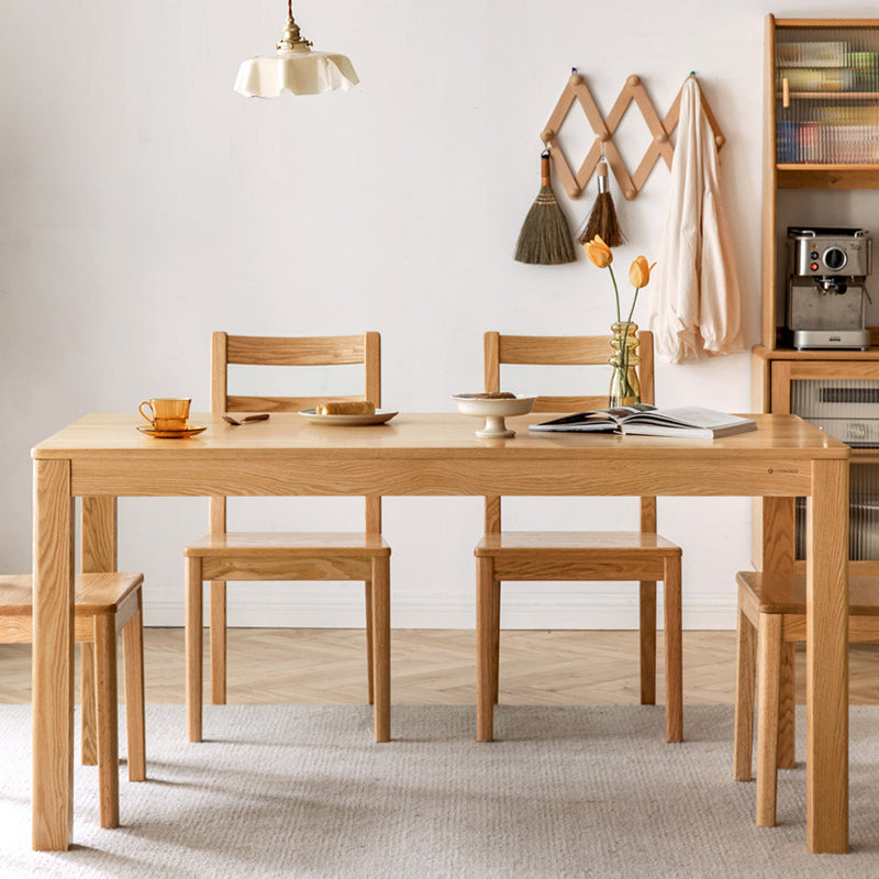 Table à manger en bois massif en chêne rectangle avec 4 jambes pour restaurant