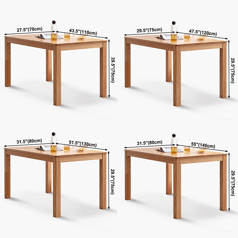 Table à manger en bois massif en chêne rectangle avec 4 jambes pour restaurant