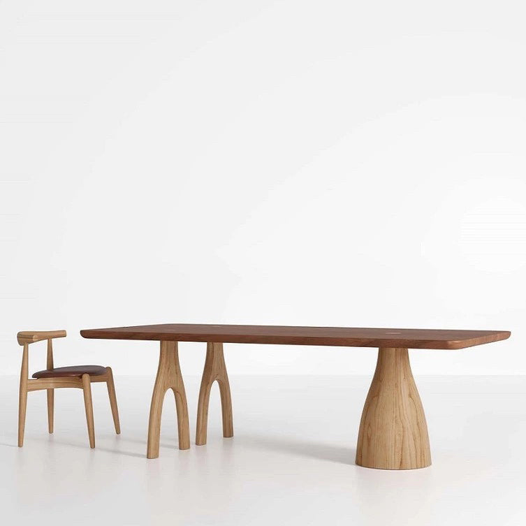 Rectangle Pine Solid Wood Table Modern Dining Table with 3 Legs for Restaurant