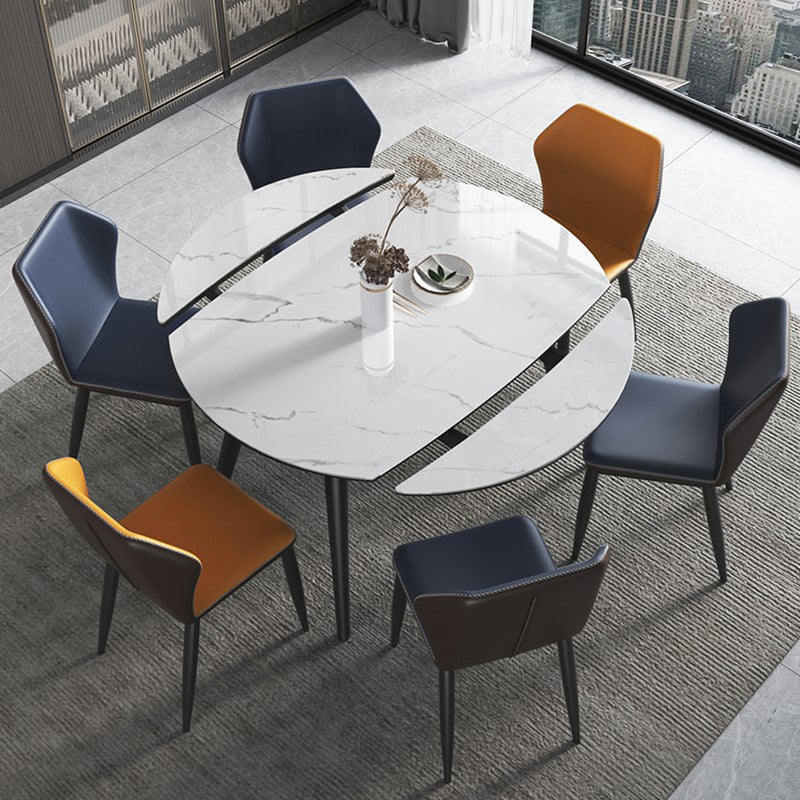Modern Round Dining Table Sintered Stone Dining Table with 4 Black Legs,53.1"L x 31.5"W x 30"H