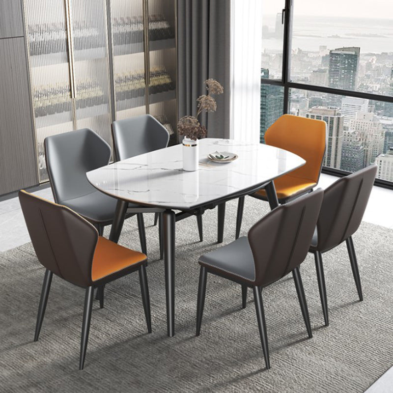 Modern Round Dining Table Sintered Stone Dining Table with 4 Black Legs,53.1"L x 31.5"W x 30"H