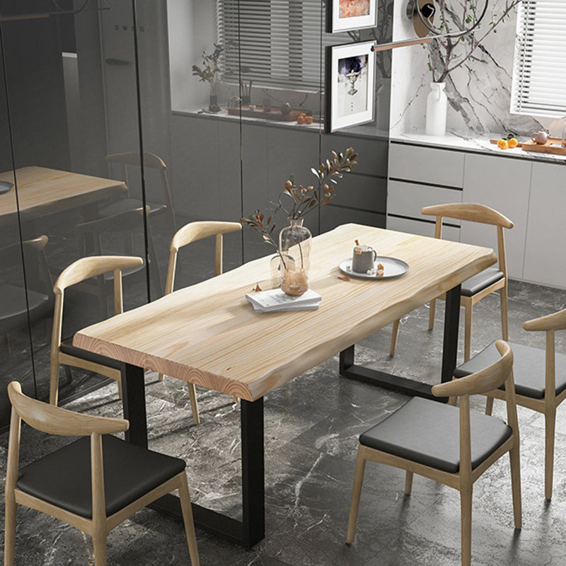 Table à manger en bois massif rectangle avec base en métal et double piédestal pour restaurant