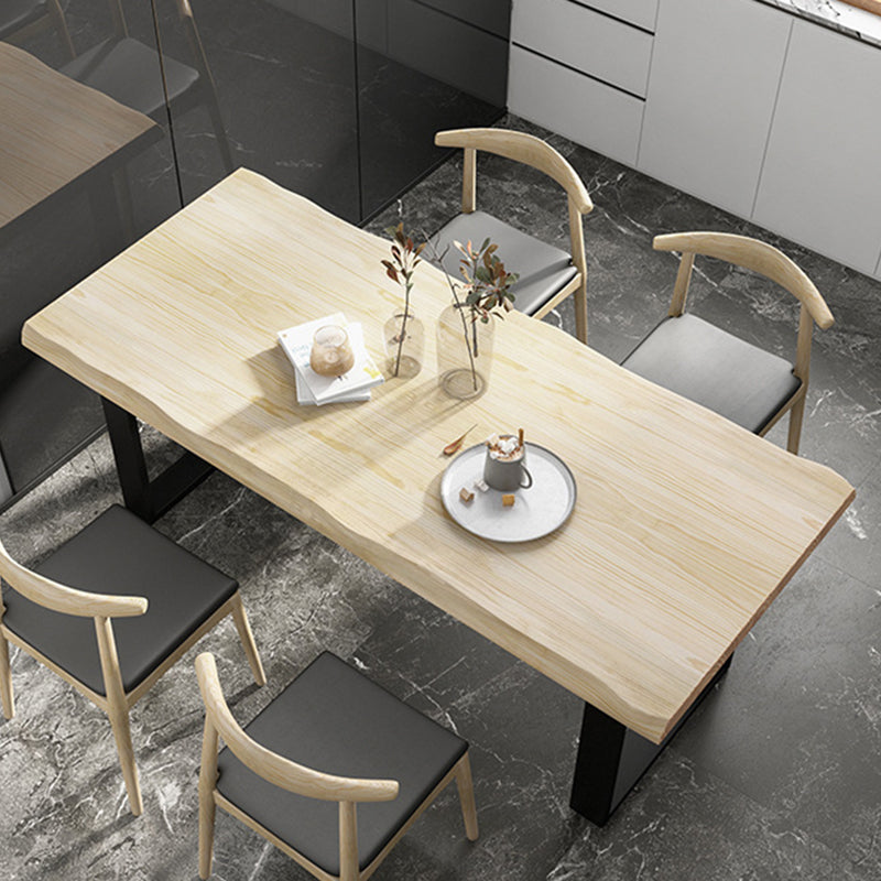 Table à manger en bois massif rectangle avec base en métal et double piédestal pour restaurant