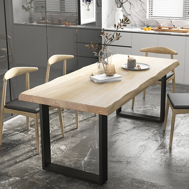 Table à manger en bois massif rectangle avec base en métal et double piédestal pour restaurant