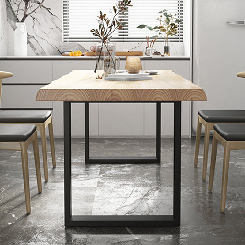 Table à manger en bois massif rectangle avec base en métal et double piédestal pour restaurant