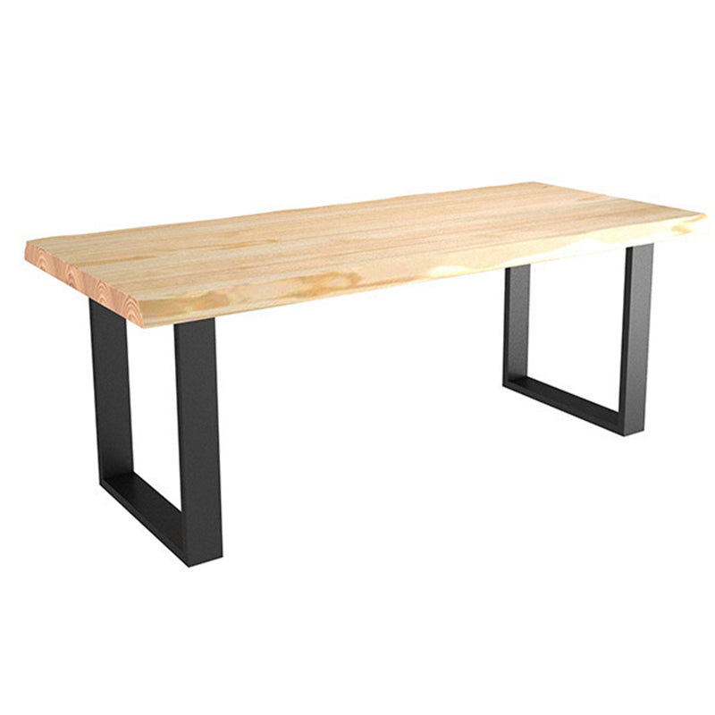Table à manger en bois massif rectangle avec base en métal et double piédestal pour restaurant