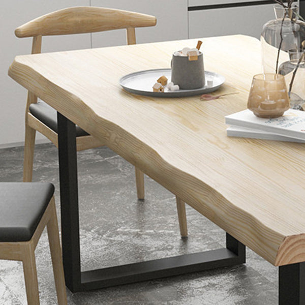 Table à manger en bois massif rectangle avec base en métal et double piédestal pour restaurant