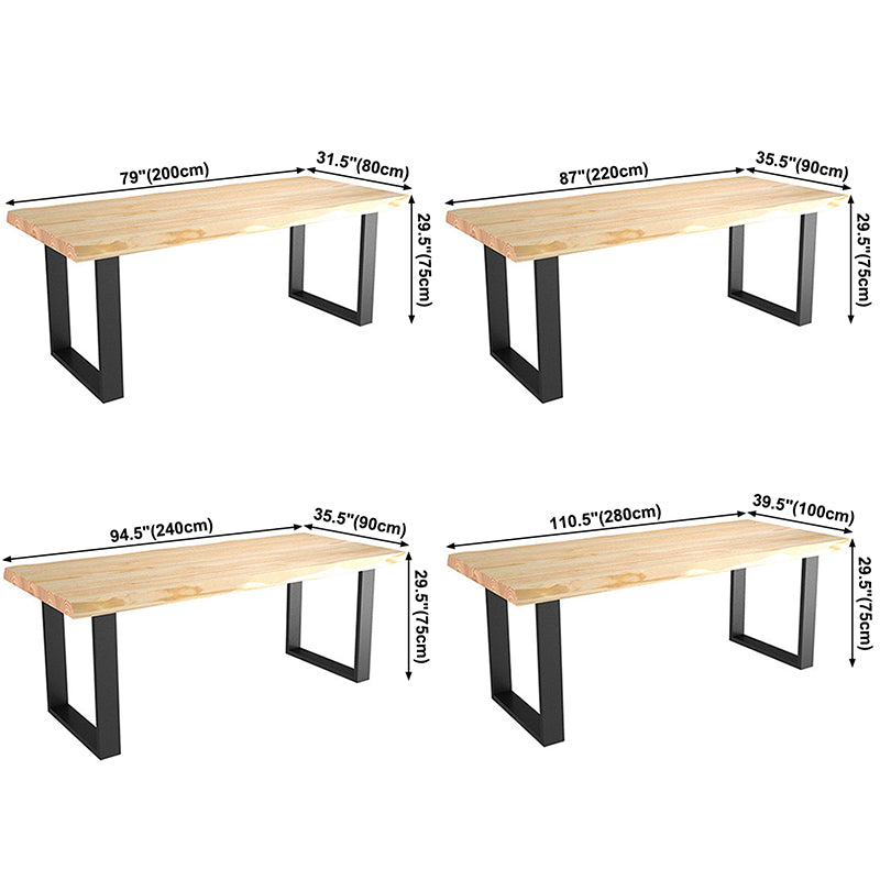 Table à manger en bois massif rectangle avec base en métal et double piédestal pour restaurant