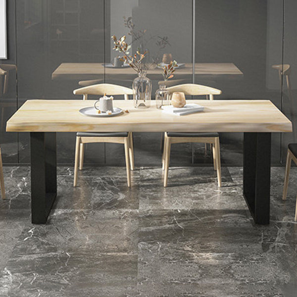 Table à manger en bois massif rectangle avec base en métal et double piédestal pour restaurant