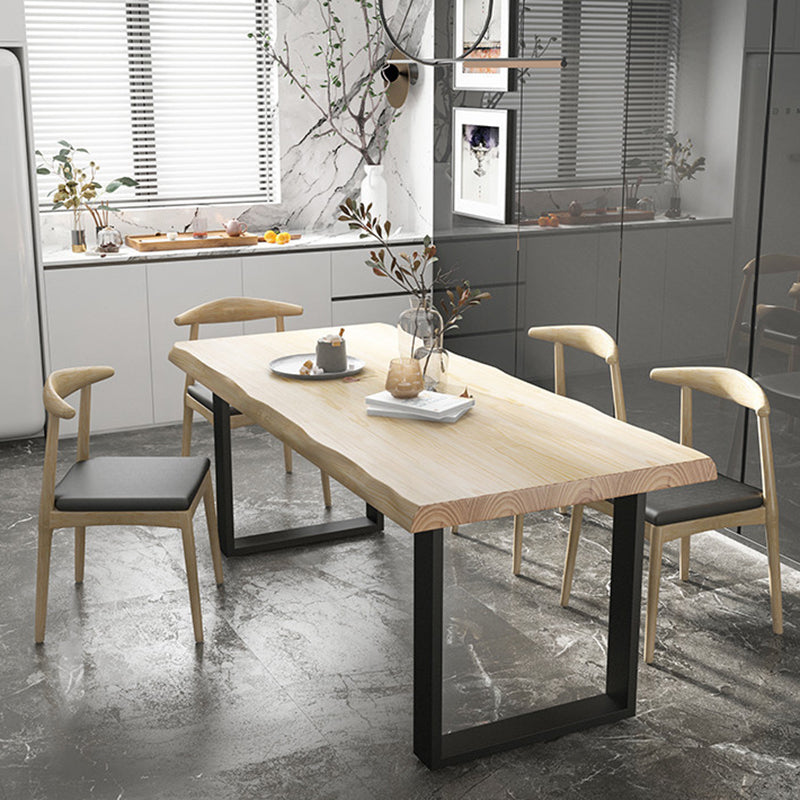 Table à manger en bois massif rectangle avec base en métal et double piédestal pour restaurant