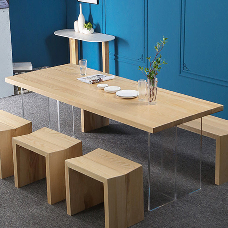 Mesa de comedor de madera de casas simples Mesa de comedor de forma rectangular con base de plástico doble