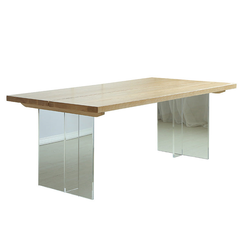 Mesa de comedor de madera de casas simples Mesa de comedor de forma rectangular con base de plástico doble
