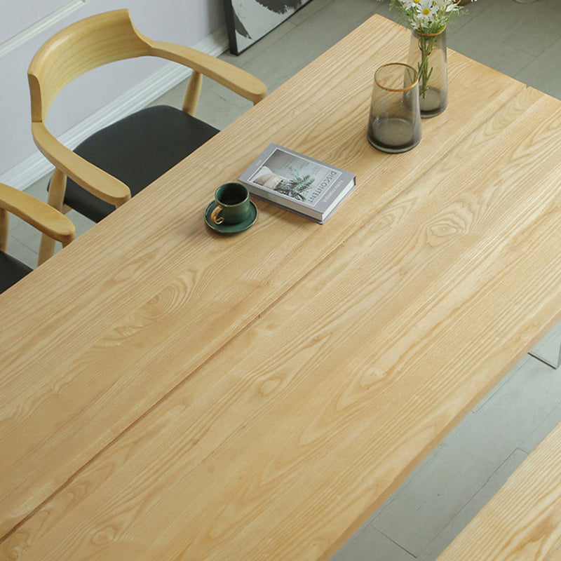 Mesa de comedor de madera de casas simples Mesa de comedor de forma rectangular con base de plástico doble