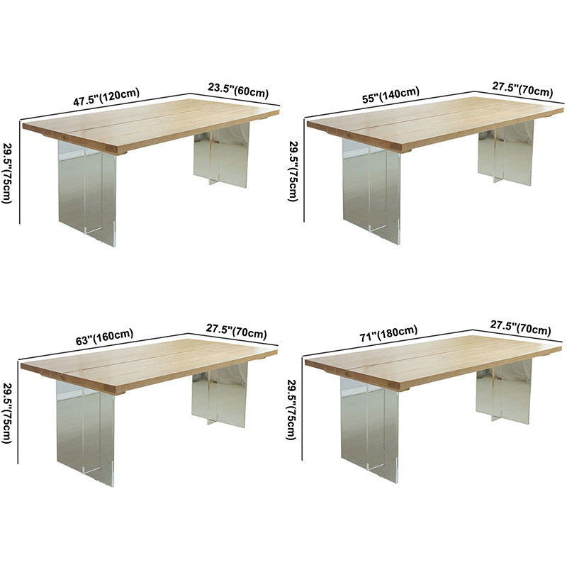 Mesa de comedor de madera de casas simples Mesa de comedor de forma rectangular con base de plástico doble