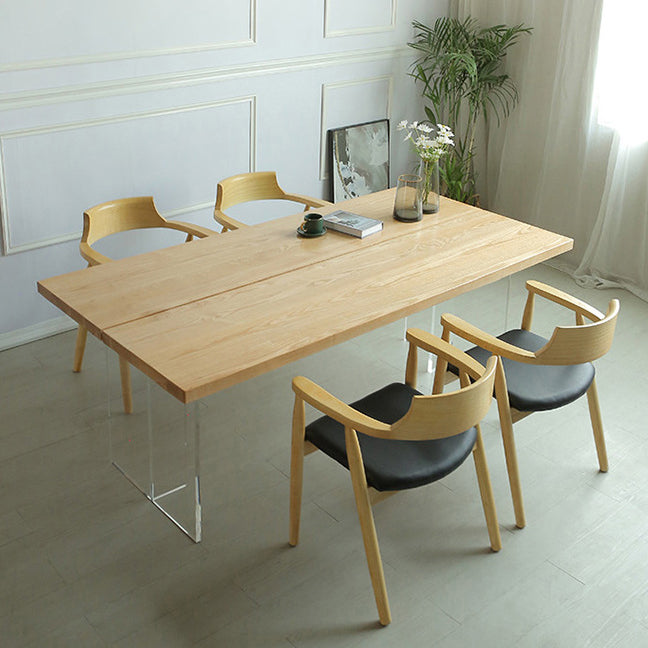 Mesa de comedor de madera de casas simples Mesa de comedor de forma rectangular con base de plástico doble