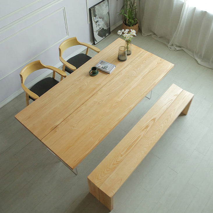 Mesa de comedor de madera de casas simples Mesa de comedor de forma rectangular con base de plástico doble