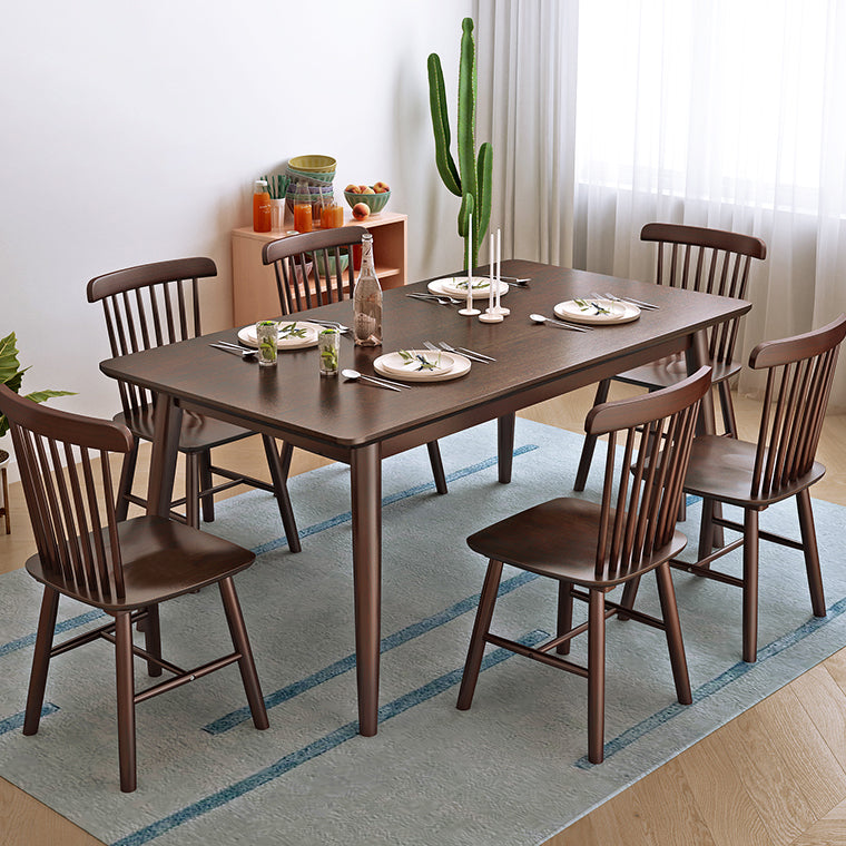 Zeitgenössisches Rechteck Esstisch Gummiholz Massivholz Tisch mit 4 Beinen für das Abendessen in der Küche zu Hause