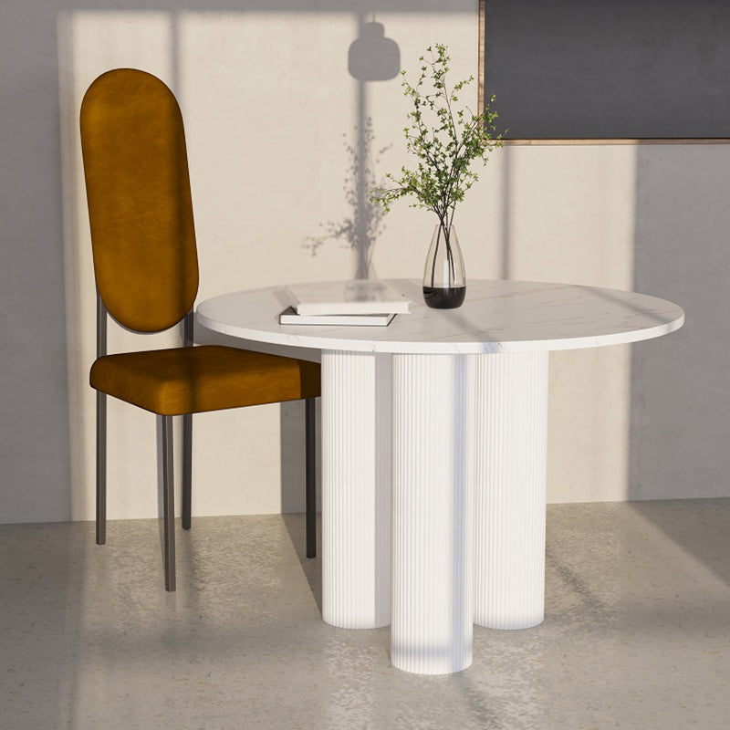 Round Shape Two-Color Dining Table Sintered Stone Table Contemporary with 3 Legs