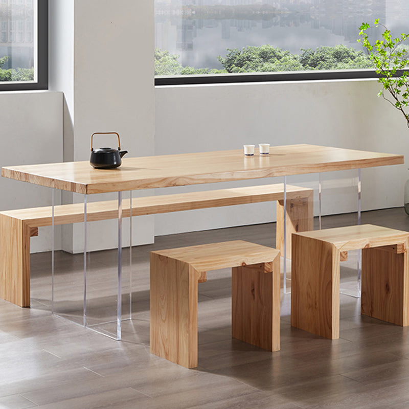 Minimalists Rectangle Khaki Dining Table Solid Wood Standard Dining Table for Kitchen