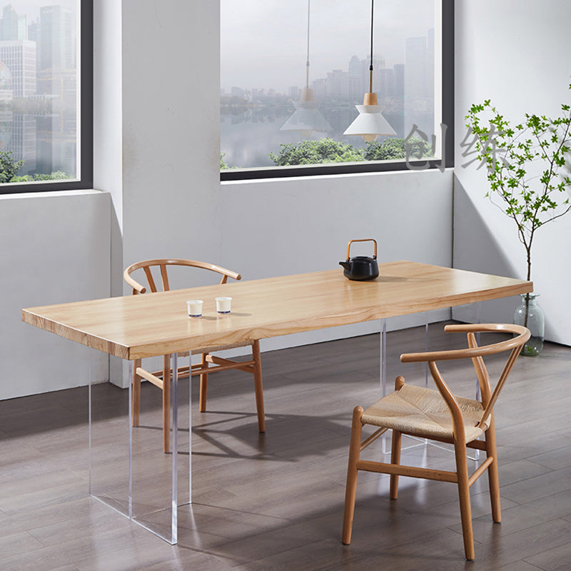 Minimalists Rectangle Khaki Dining Table Solid Wood Standard Dining Table for Kitchen