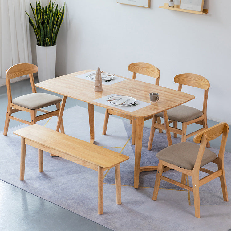 Contemporary Rectangle Dining Table Rubberwood Solid Wood Table with Double Pedestal
