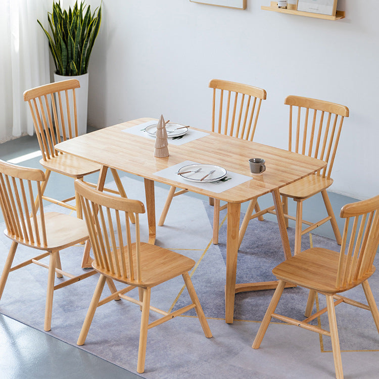 Contemporary Rectangle Dining Table Rubberwood Solid Wood Table with Double Pedestal