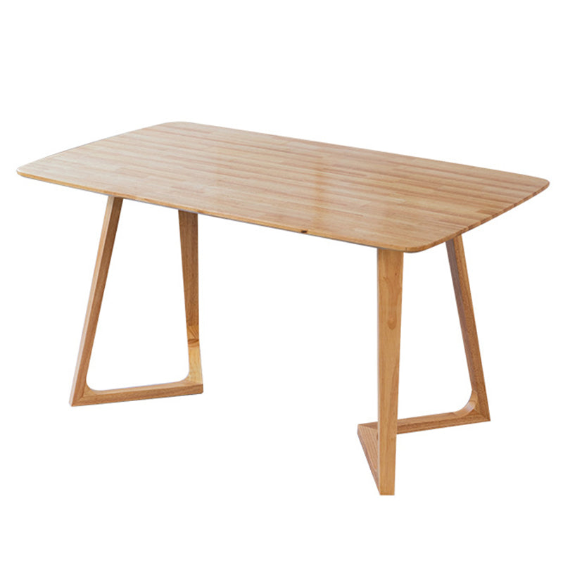 Contemporary Rectangle Dining Table Rubberwood Solid Wood Table with Double Pedestal