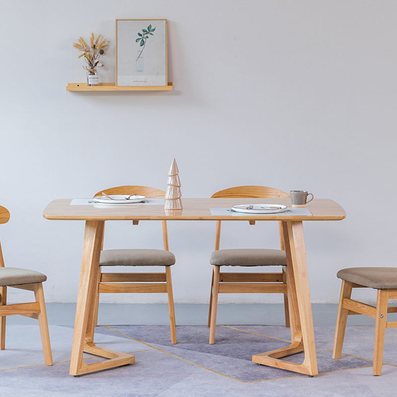 Contemporary Rectangle Dining Table Rubberwood Solid Wood Table with Double Pedestal