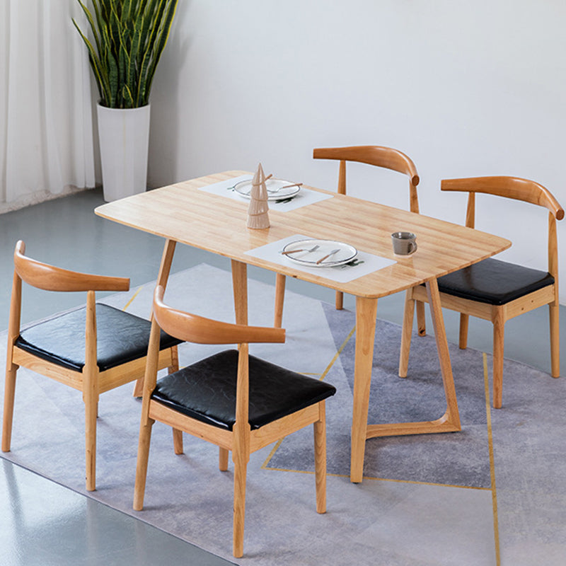 Contemporary Rectangle Dining Table Rubberwood Solid Wood Table with Double Pedestal