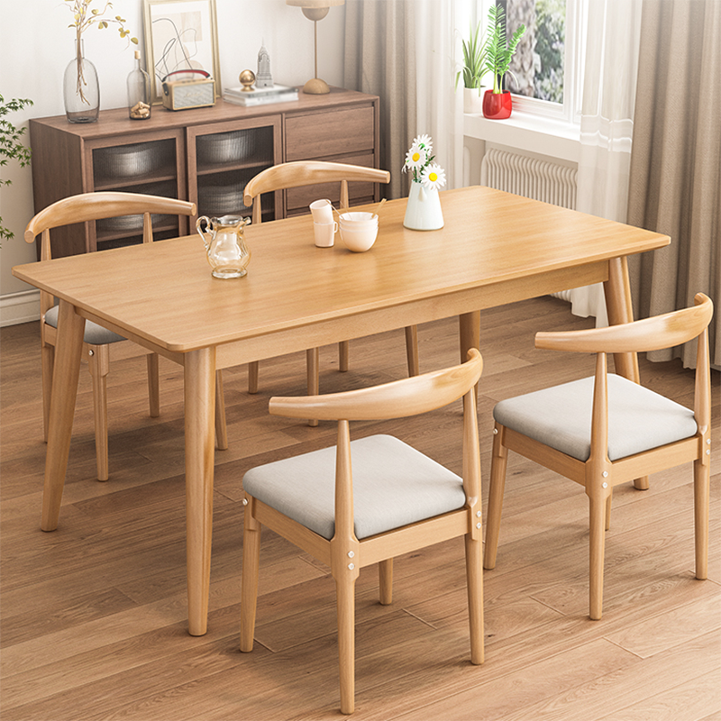 Rectangle 4 Legs Modern Dining Table Wood Color Fixed Table of Solid Wood