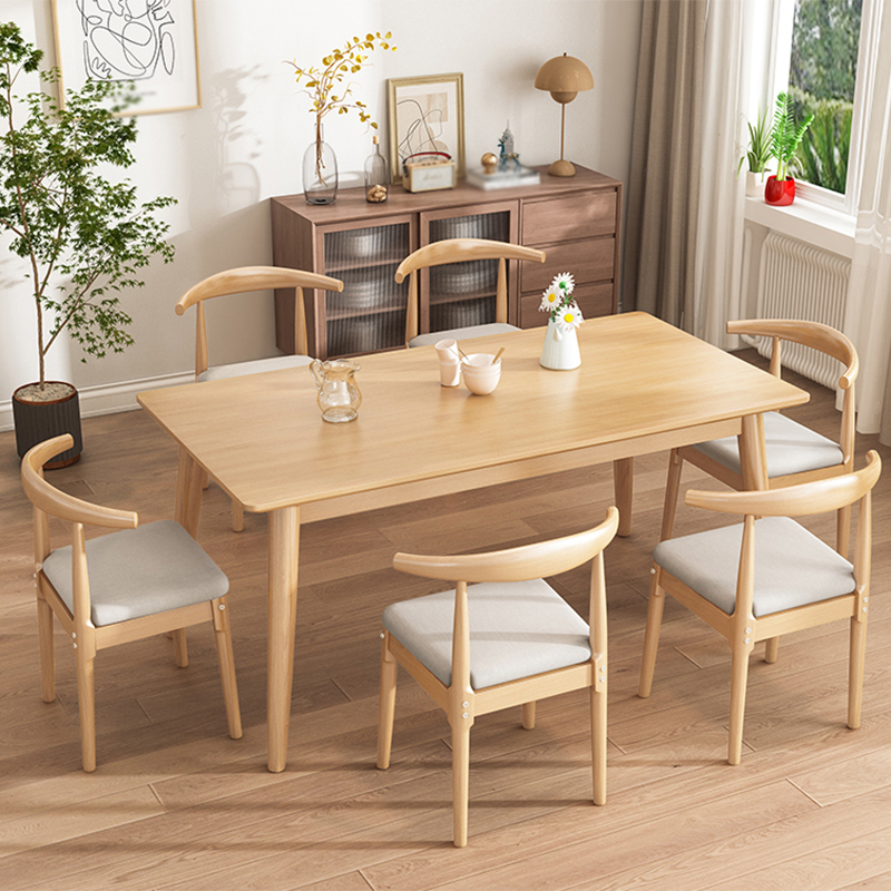 Rectangle 4 Legs Modern Dining Table Wood Color Fixed Table of Solid Wood