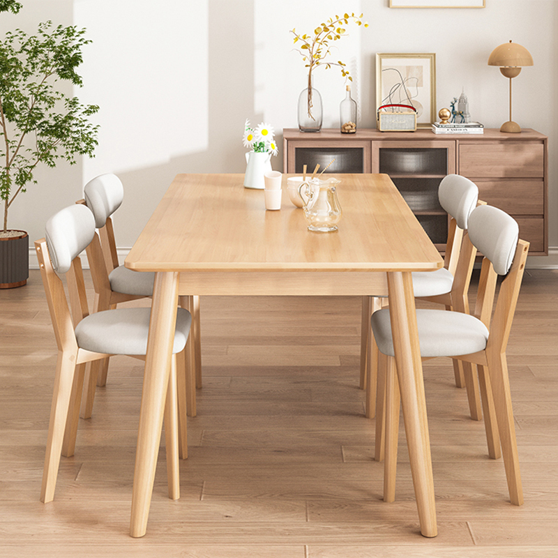 Rectangle 4 Legs Modern Dining Table Wood Color Fixed Table of Solid Wood