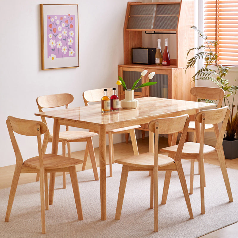 Mesa de comedor rectangular de color madera, mesa de madera maciza contemporánea con 4 patas