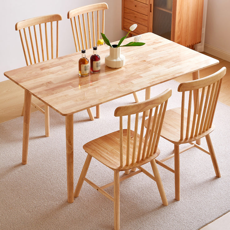 Mesa de comedor rectangular de color madera, mesa de madera maciza contemporánea con 4 patas