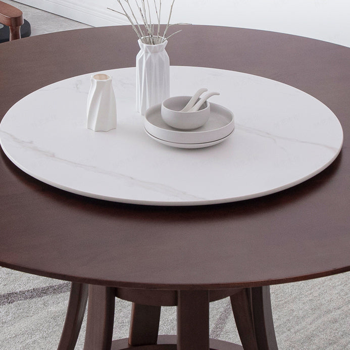 Modern Style Solid Wood Dining Table Brown Round Table with Pedestal Base