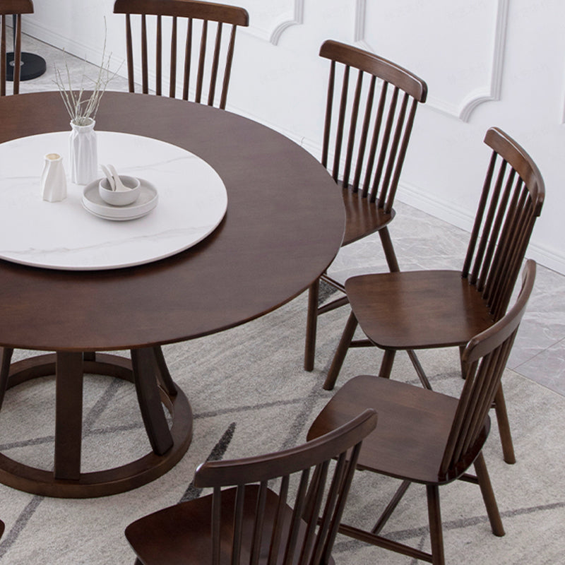 Modern Style Solid Wood Dining Table Brown Round Table with Pedestal Base