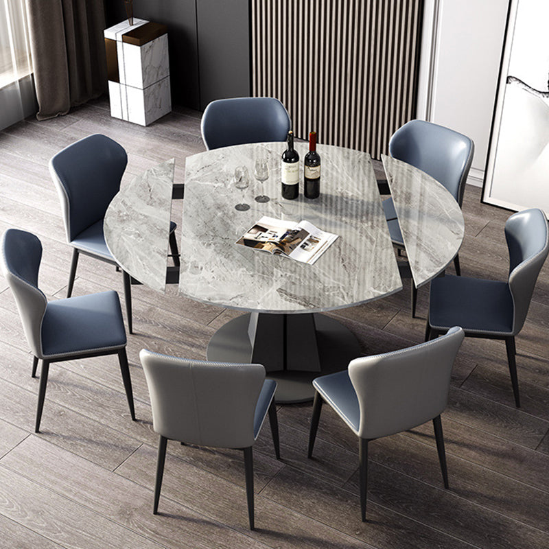 Mesa de comedor de hoja redonda moderna Mesa de piedra sinterizada con base de pedestal, 53.1 "L x 33.5" W x 30 "H
