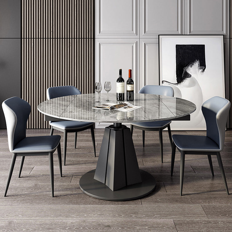 Mesa de comedor de hoja redonda moderna Mesa de piedra sinterizada con base de pedestal, 53.1 "L x 33.5" W x 30 "H