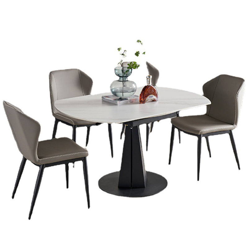 Mesa de comedor de hoja redonda moderna Mesa de piedra sinterizada con base de pedestal, 53.1 "L x 33.5" W x 30 "H