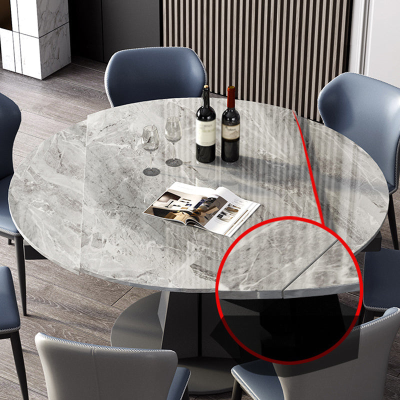Mesa de comedor de hoja redonda moderna Mesa de piedra sinterizada con base de pedestal, 53.1 "L x 33.5" W x 30 "H