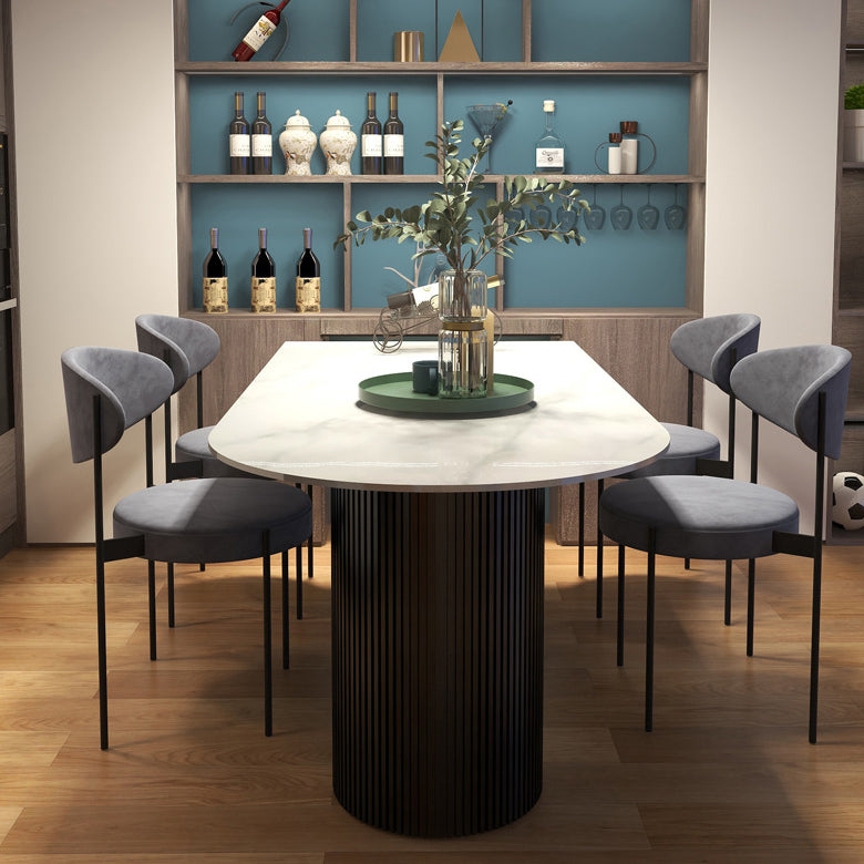 Modern Style Sintered Stone Dinner Room Kitchen Table White Table with Wooden Base