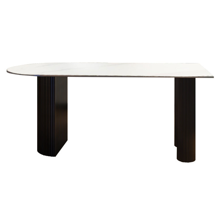 Modern Style Sintered Stone Dinner Room Kitchen Table White Table with Wooden Base