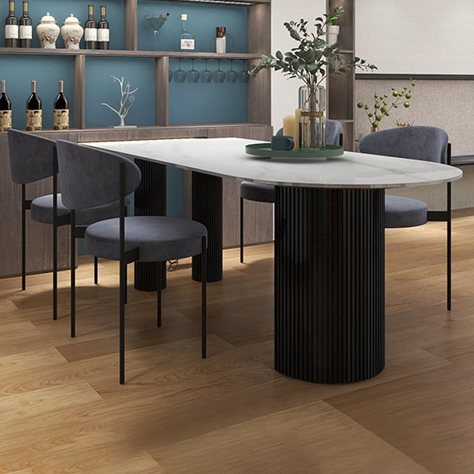 Modern Style Sintered Stone Dinner Room Kitchen Table White Table with Wooden Base